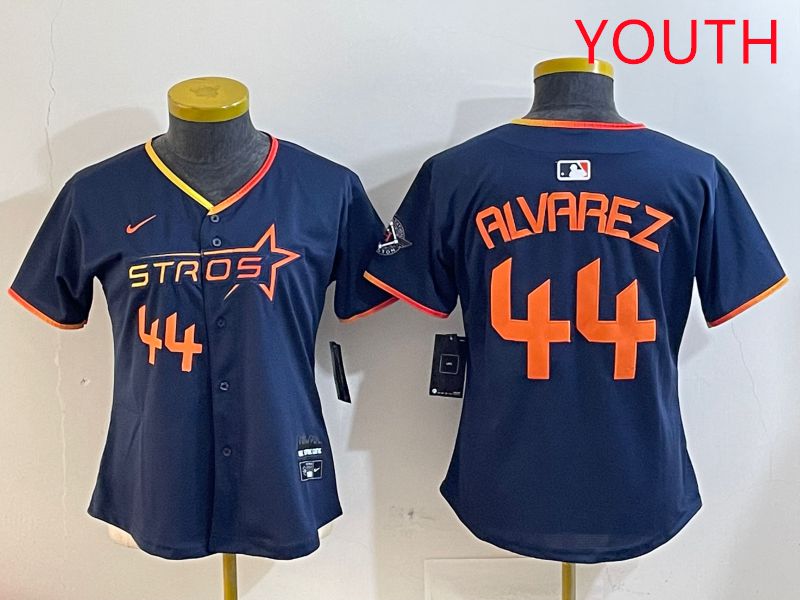 Youth Houston Astros #44 Alvarez Drak Blue Three generations Joint Name 2025 Nike MLB Jersey style 4105